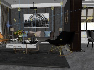 panoramic modern style living room restaurant space 18 Modelo 3D