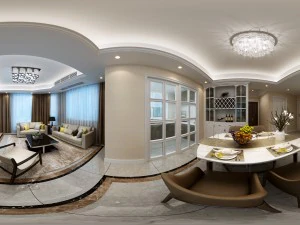 panoramic modern style living room restaurant space 20 3D Model