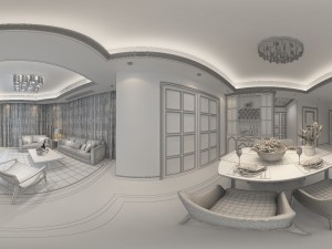 panoramic modern style living room restaurant space 20 3D 모델