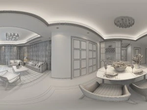 panoramic modern style living room restaurant space 20 3D Model
