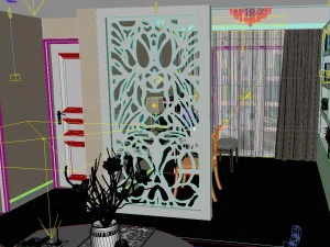 panoramic modern style living room restaurant space 20 3D Model