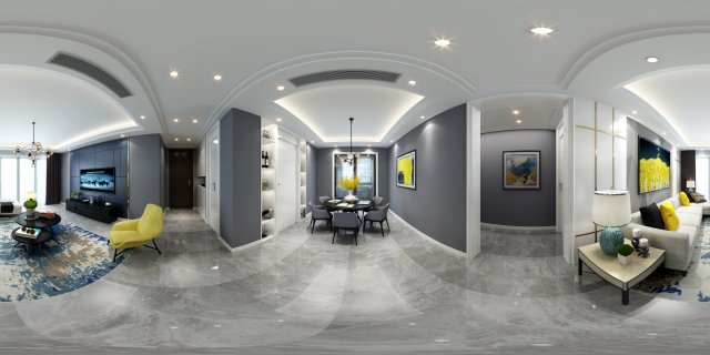 panoramic modern style living room restaurant space 21 3D Модель .c4d .max .obj .3ds .fbx .stl .blend 