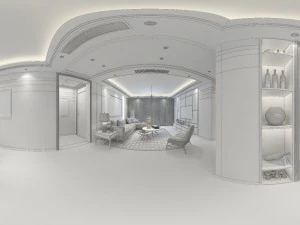 panoramic modern style living room restaurant space 21 3D Model