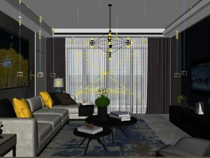 panoramic modern style living room restaurant space 21 3D Model