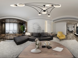 panoramic modern style living room restaurant space 22 3D Model