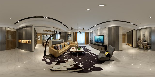 panoramic modern style living room restaurant space 23 Modello 3D .c4d .max .obj .3ds .fbx .stl .blend 