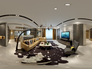 panoramic modern style living room restaurant space 23 3D Model