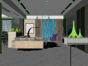 panoramic modern style living room restaurant space 23 Modello 3D