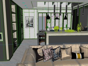 panoramic modern style living room restaurant space 23 Modello 3D