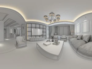 panoramic modern style family living room restaurant 26 3D Model