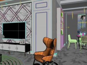 panoramic modern style living room restaurant space 28 3D Model