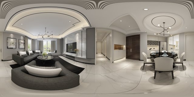 panoramic modern style living room restaurant space 29 Modelo 3D .c4d .max .obj .3ds .fbx .stl .blend 