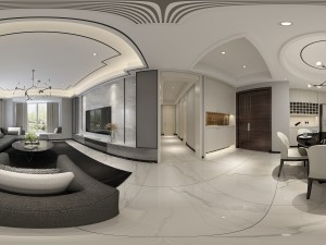panoramic modern style living room restaurant space 29 3D Model