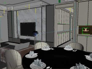 panoramic modern style living room restaurant space 29 3D Model