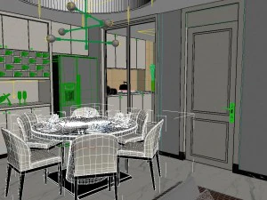 panoramic modern style living room restaurant space 29 3D Model