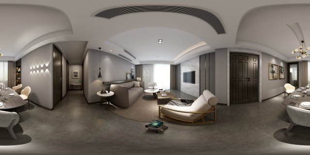 panoramic modern style living room restaurant space 30 3D Model .c4d .max .obj .3ds .fbx .stl .blend
