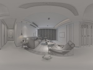 panoramic modern style living room restaurant space 30 3D Model