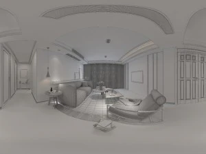 panoramic modern style living room restaurant space 30 3D Model