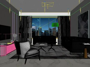 panoramic modern style living room restaurant space 31 3D Model