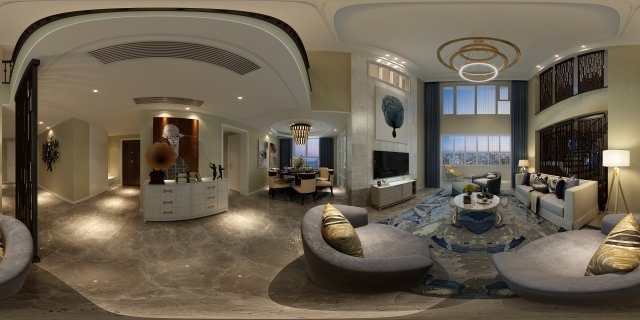 panoramic modern style living room restaurant space 32 Model 3D .c4d .max .obj .3ds .fbx .stl .blend 