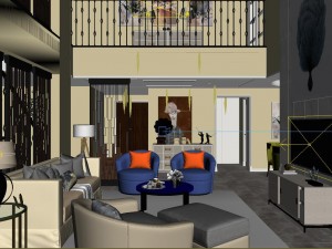panoramic modern style living room restaurant space 32 Model 3D