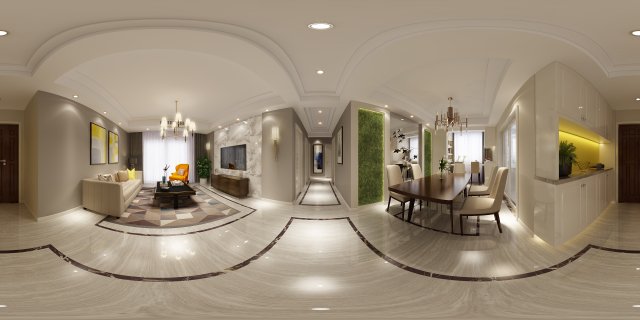 panoramic modern style living room restaurant space 33 3Dモデル .c4d .max .obj .3ds .fbx .stl .blend 