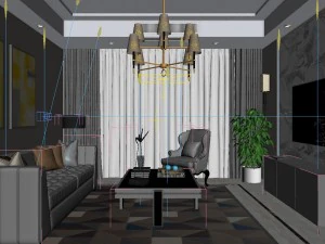 panoramic modern style living room restaurant space 33 3D Model