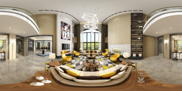panoramic modern style living room restaurant space 34 3D 模型 .c4d .max .obj .3ds .fbx .stl .blend 