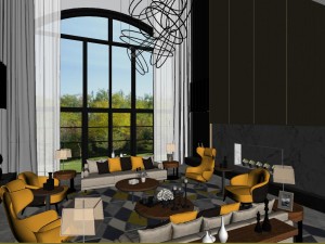 panoramic modern style living room restaurant space 34 3D 模型