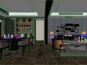 panoramic modern style living room restaurant space 36 Modelo 3D