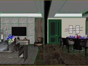 panoramic modern style living room restaurant space 36 Modelo 3D