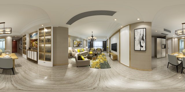 panoramic modern style living room restaurant space 37 Model 3D .c4d .max .obj .3ds .fbx .stl .blend