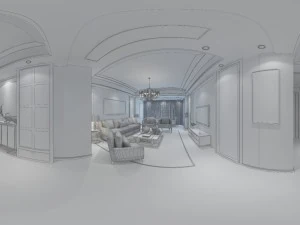 panoramic modern style living room restaurant space 37 3D Model
