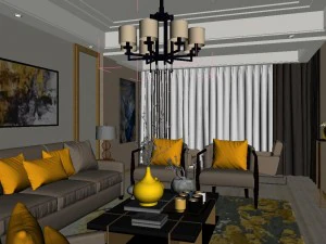 panoramic modern style living room restaurant space 37 3D Model