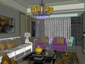 panoramic modern style living room restaurant space 37 3D Model