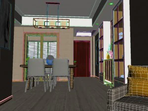 panoramic modern style living room restaurant space 37 3D Model
