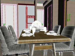 panoramic modern style living room restaurant space 37 3D Model
