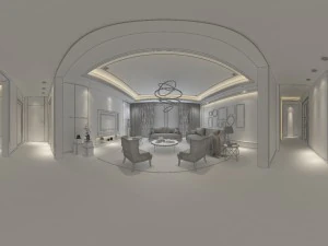 panoramic modern style living room restaurant space 38 3D Model