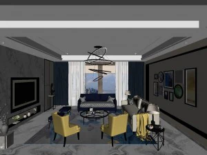 panoramic modern style living room restaurant space 38 3D Model
