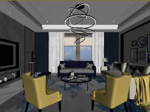 panoramic modern style living room restaurant space 38 3D Model