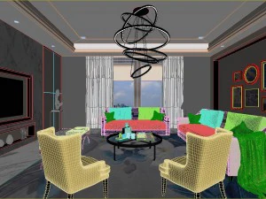 panoramic modern style living room restaurant space 38 3D Model