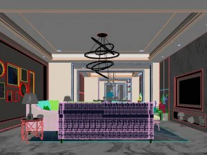 panoramic modern style living room restaurant space 38 3D Model