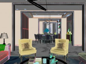 panoramic modern style living room restaurant space 38 3D Model