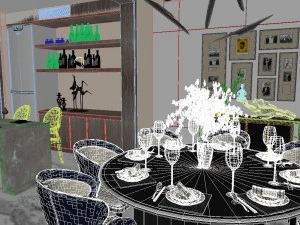 panoramic modern style living room restaurant space 38 3D Model
