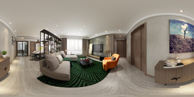 panoramic modern style living room restaurant space 39 3D Модель .c4d .max .obj .3ds .fbx .stl .blend 