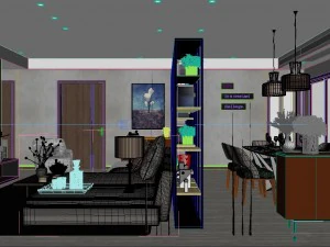 panoramic modern style living room restaurant space 39 3D Model