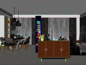 panoramic modern style living room restaurant space 39 3D Model