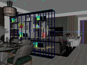 panoramic modern style living room restaurant space 39 3D Model