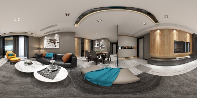 panoramic modern style living room restaurant space 40 3D Model .c4d .max .obj .3ds .fbx .stl .blend 