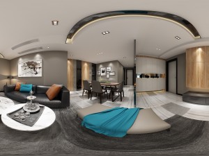 panoramic modern style living room restaurant space 40 3Dモデル